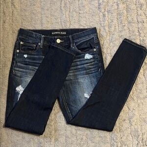 Express Women's Distressed Dark Denim Skinny Jeans | 6S